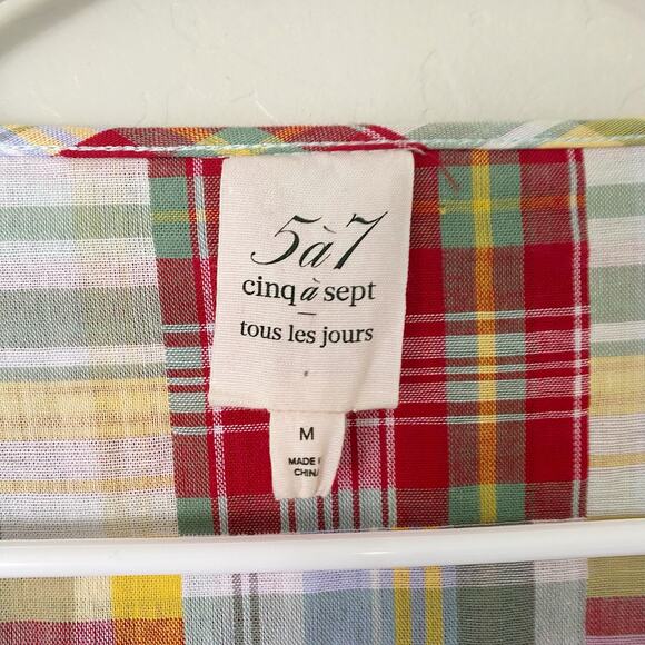 Cinq a Sept Triss Plaid Quilted Patchwork Chore Jacket Cream/Red Size Medium - Picture 4 of 6